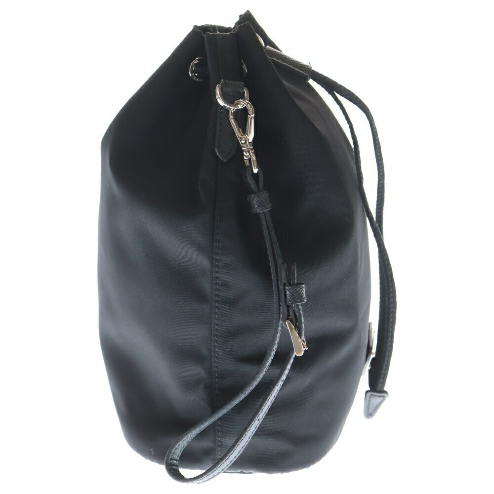 PRADA Triangle Plate Drawstring Shoulder Bag Black - image 3